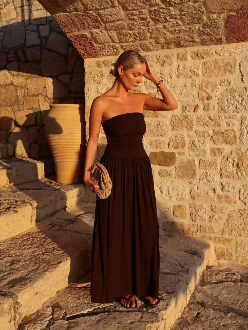 Isabella | Women’s Strapless Pleated Maxi Summer Dress
