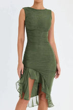 Aurevia | Women Ruched Sleeveless Midi Wedding Guest Dress