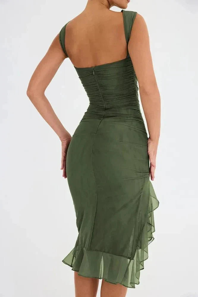 Aurevia | Women Ruched Sleeveless Midi Wedding Guest Dress
