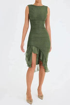 Aurevia | Women Ruched Sleeveless Midi Wedding Guest Dress