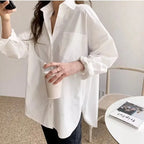 Selvyn | Women Oversized Button Down Long Sleeve Blouse