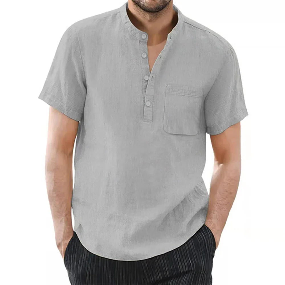 Archer | Men Linen Collar Short Sleeve Summer Shirt