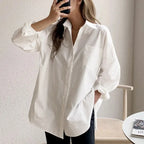 Selvyn | Women Oversized Button Down Long Sleeve Blouse