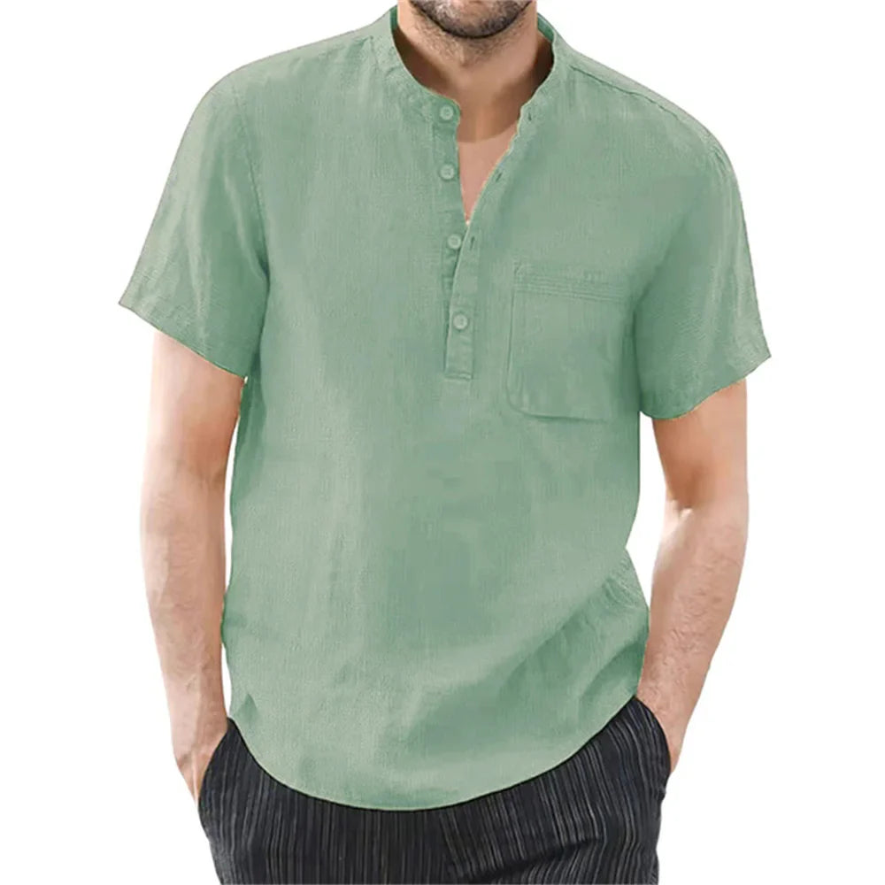 Archer | Men Linen Collar Short Sleeve Summer Shirt