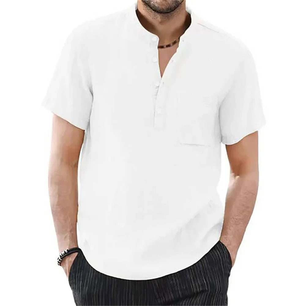 Archer | Men Linen Collar Short Sleeve Summer Shirt