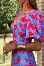 Sophia | Women Printed Puff Sleeve Occasion Summer Midi Dress -Test