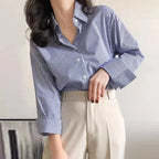 Alvara | Women Striped Button Down Long Sleeve Blouse
