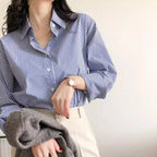 Alvara | Women Striped Button Down Long Sleeve Blouse