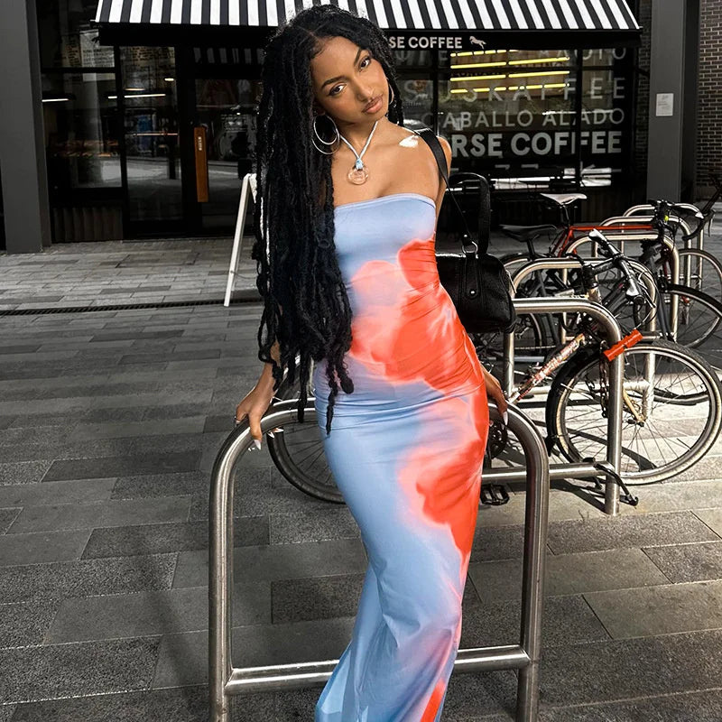 Aurea | Women Strapless Printed Maxi Beach Dress