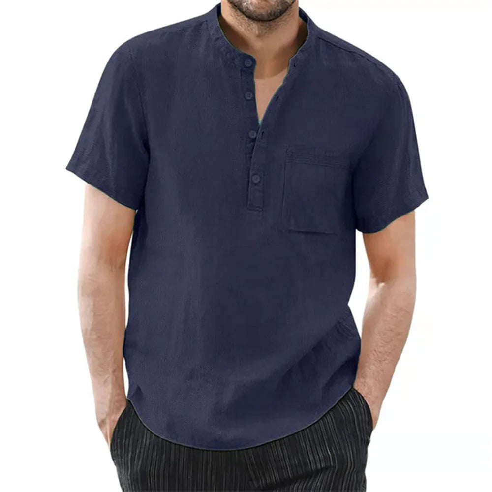 Archer | Men Linen Collar Short Sleeve Summer Shirt