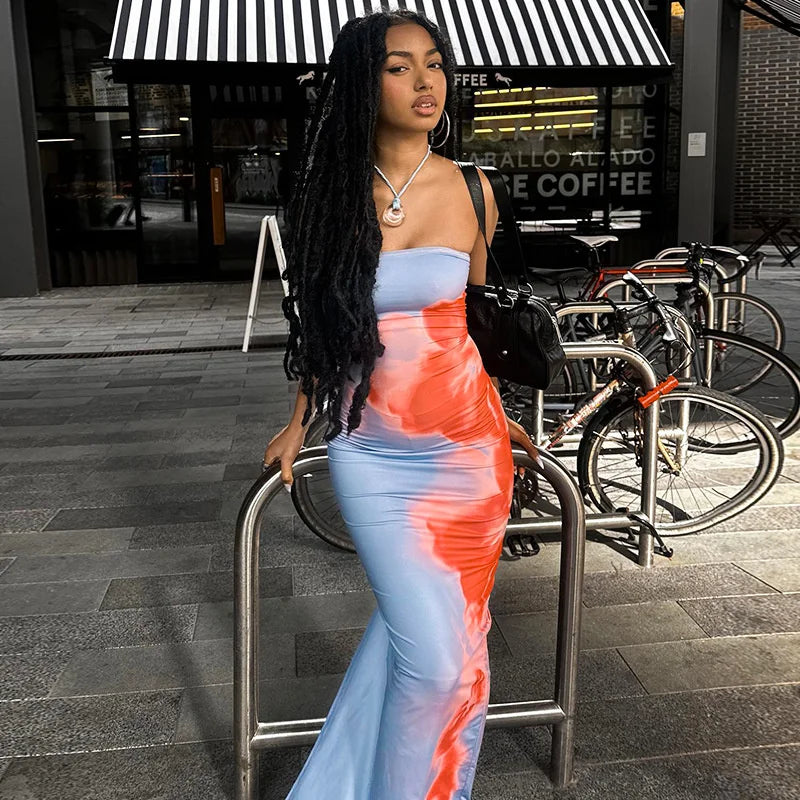 Aurea | Women Strapless Printed Maxi Beach Dress