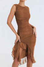 Aurevia | Women Ruched Sleeveless Midi Wedding Guest Dress