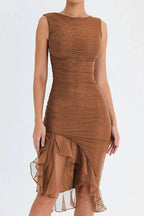 Aurevia | Women Ruched Sleeveless Midi Wedding Guest Dress