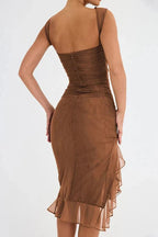 Aurevia | Women Ruched Sleeveless Midi Wedding Guest Dress