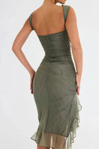 Aurevia | Women Ruched Sleeveless Midi Wedding Guest Dress