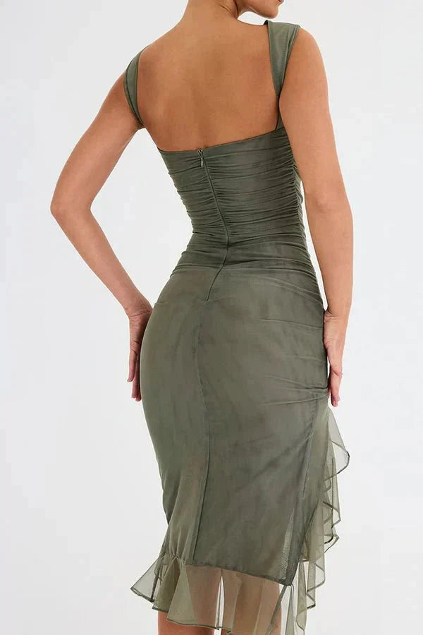 Aurevia | Women Ruched Sleeveless Midi Wedding Guest Dress