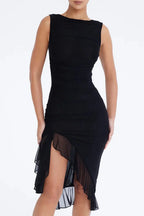 Aurevia | Women Ruched Sleeveless Midi Wedding Guest Dress