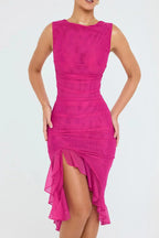 Aurevia | Women Ruched Sleeveless Midi Wedding Guest Dress