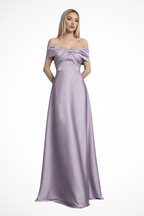 Lauren | Women Off Shoulder Twisted Knot Pleated Satin Wedding Guest Maxi Dress